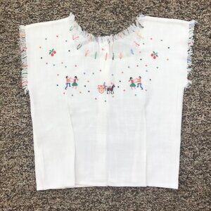 1950s Linen Hand Embroidered KIDS Blouse - Peasant Style Blouse - Girls Blouse